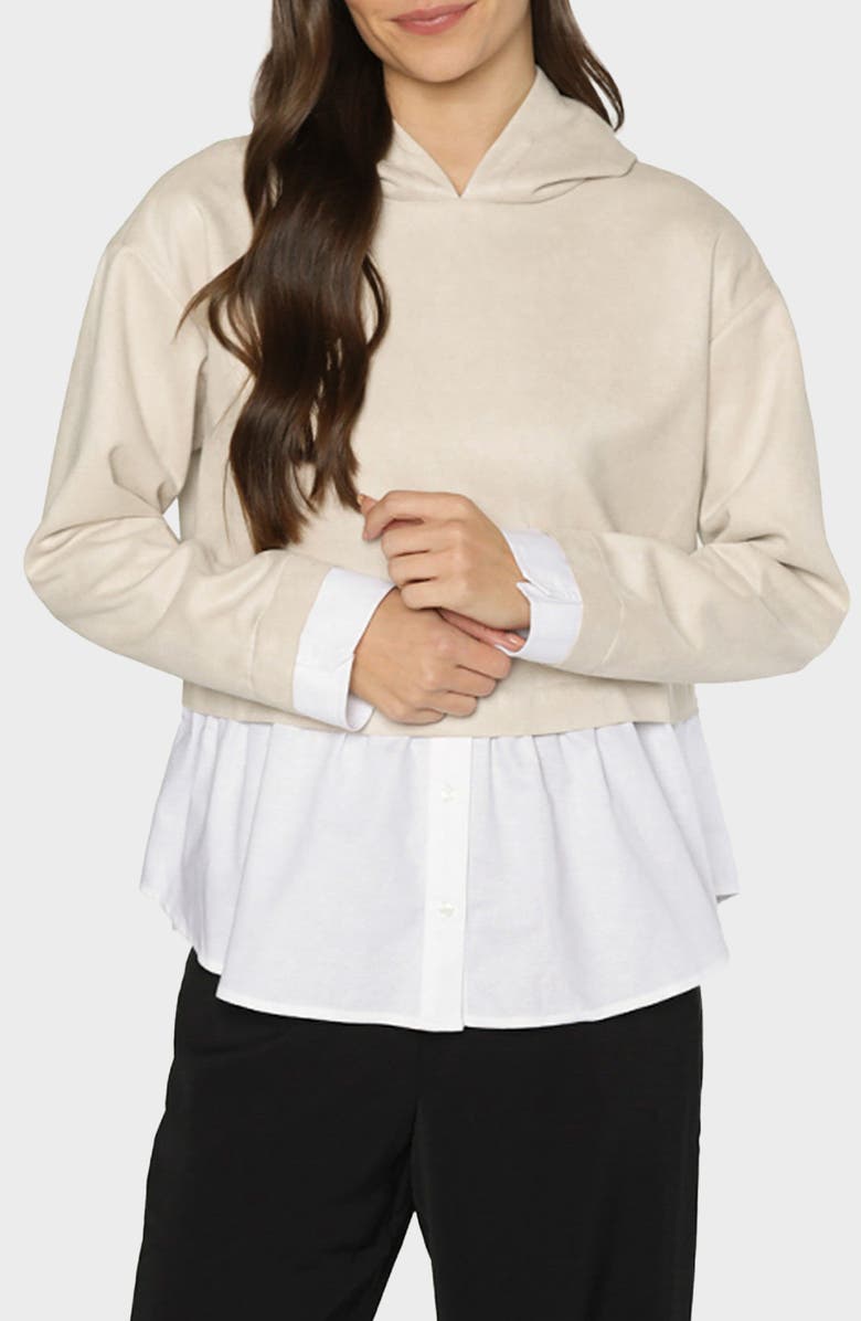 matty m. Wentz Layered Hoodie Pullover, Main, color, Stone