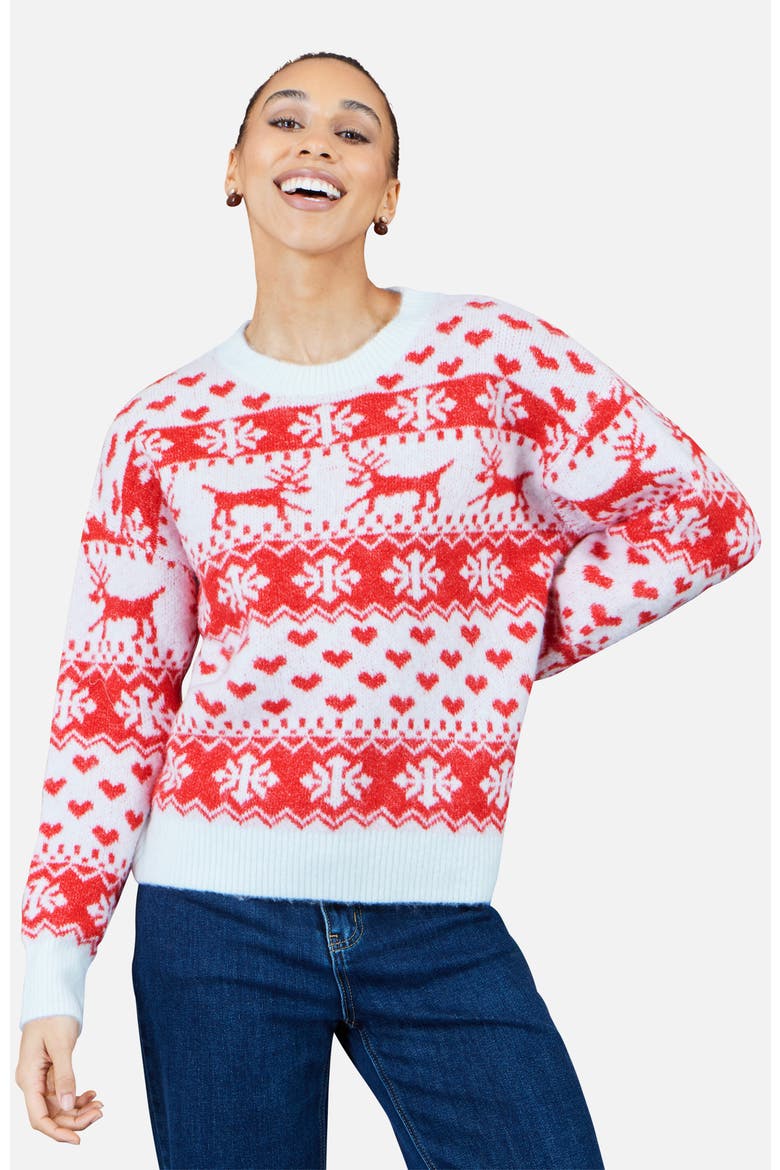 Heart Fairisle Christmas Jumper, Main, color, Red