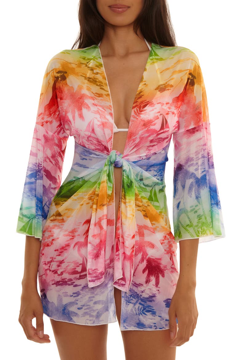 Fiji Tie Front Cover-Up Dress, Main, color, MULTI
