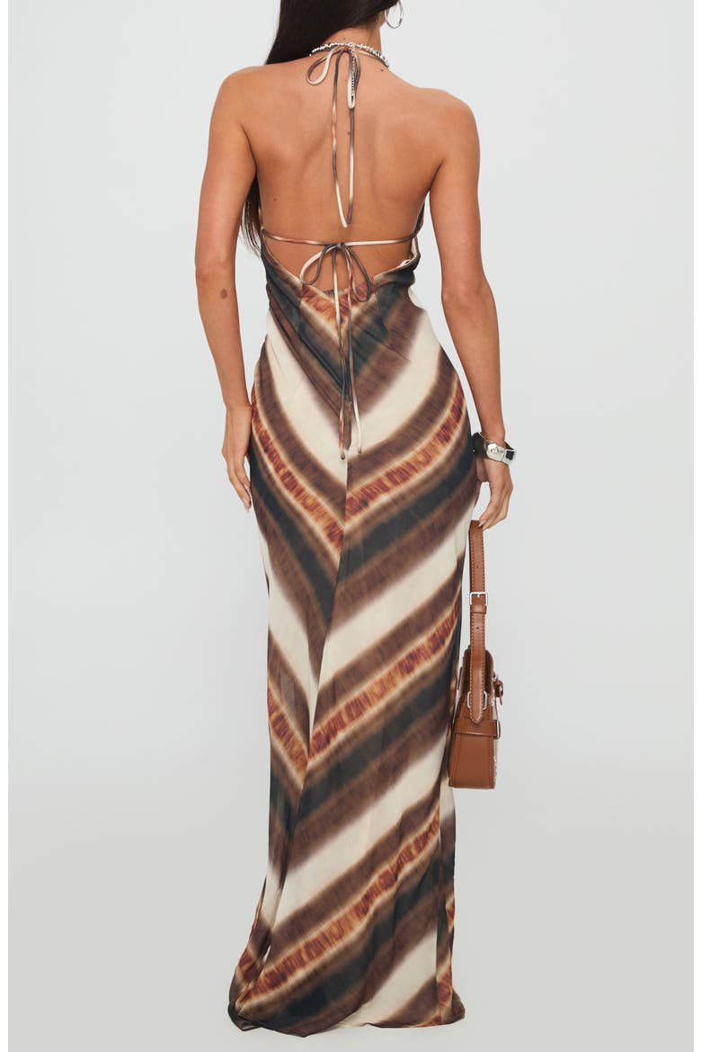 Esmira Plunge Halter Maxi Dress, Alternate, color, BROWN STRIPE