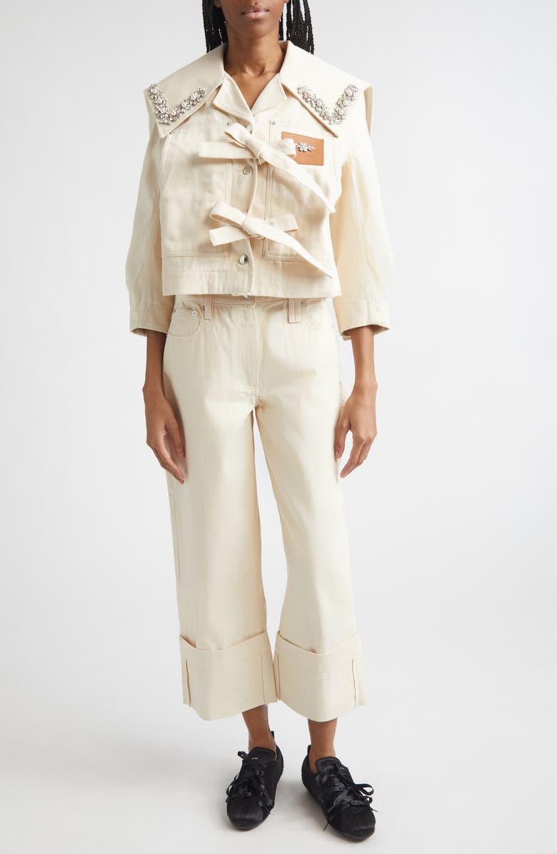 Simone Rocha Straight Leg Bow Loop Jeans, Alternate, color, Ecru