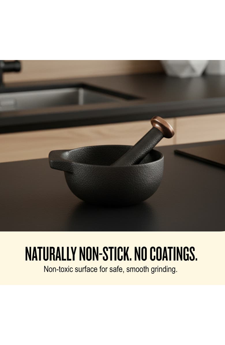 Alva Nori 2-Cup Enameled Cast Iron Mortar & Pestle Set, Alternate, color, Black