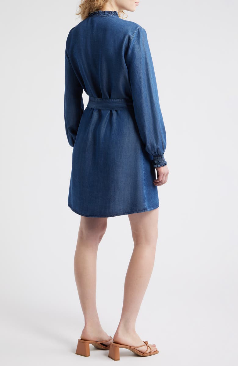 Cloth & Stone Ruffle Trim Tie Waist Denim Dress, Alternate, color, Dark Twilight Wash