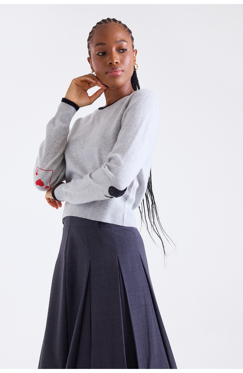 Brodie Pure Cashmere Hearts Crew Neck 100% Cashmere Sweater, Main, color, Super Grey