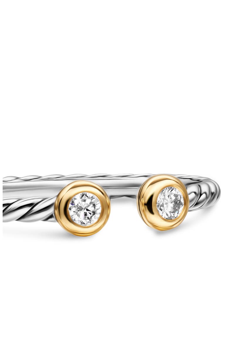 Cable Open Round Ring in Sterling Silver with 18K Yellow Gold and Diamonds, 3.9mm, Alternate, color, SILVER PAVE