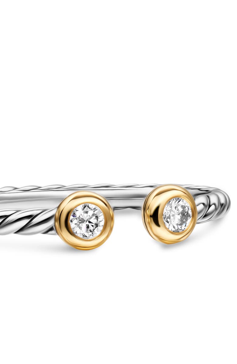 David Yurman Cable Open Round Ring in Sterling Silver with 18K Yellow Gold and Diamonds, 3.9mm, Alternate, color, Silver Pave