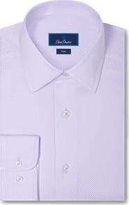 David Donahue Trim Fit Light Purple Dobby Dot Cotton Dress Shirt