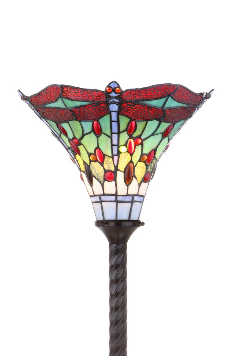 JONATHAN Y Dragonfly Tiffany-Style 71" Torchiere LED Floor Lamp, Main, color, Bronze