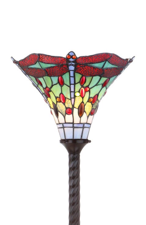 Dragonfly Tiffany-Style 71" Torchiere LED Floor Lamp