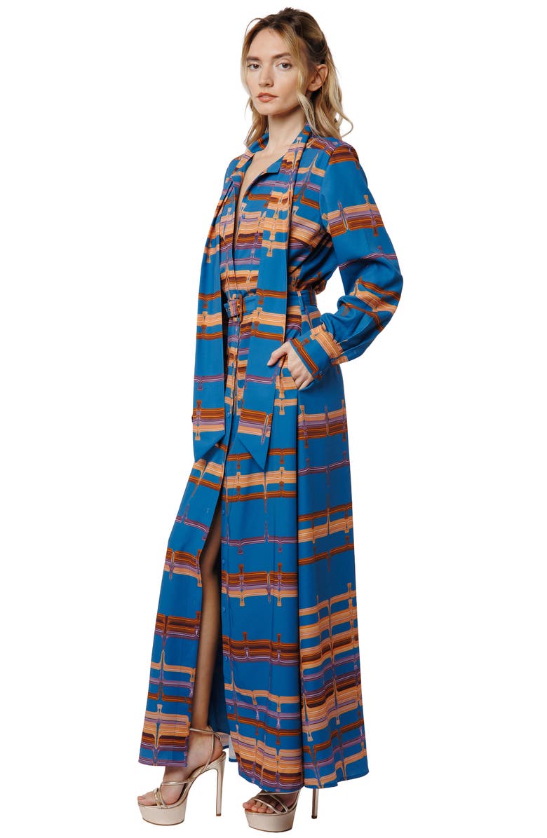 CIEBON Jameela Belted Long Sleeve Maxi Shirt Dress, Alternate, color, Blue