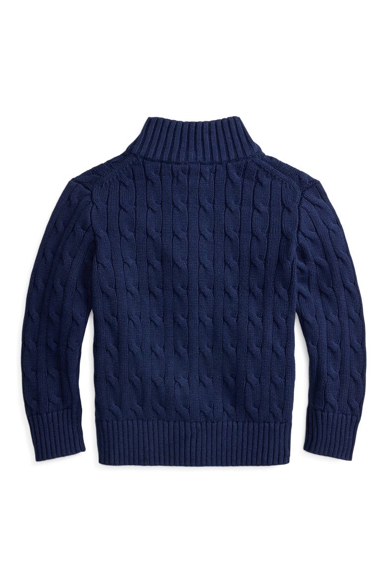 Kids' Polo Bear Cable-Knit Cotton Sweater, Alternate, color, REFINED NAVY