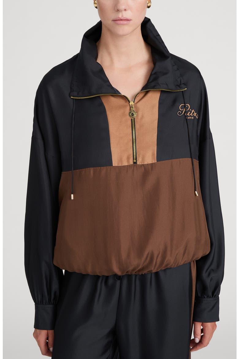 x The Ritz Paris Silk Half Zip Jacket, Main, color, DARK NAVY MULTI