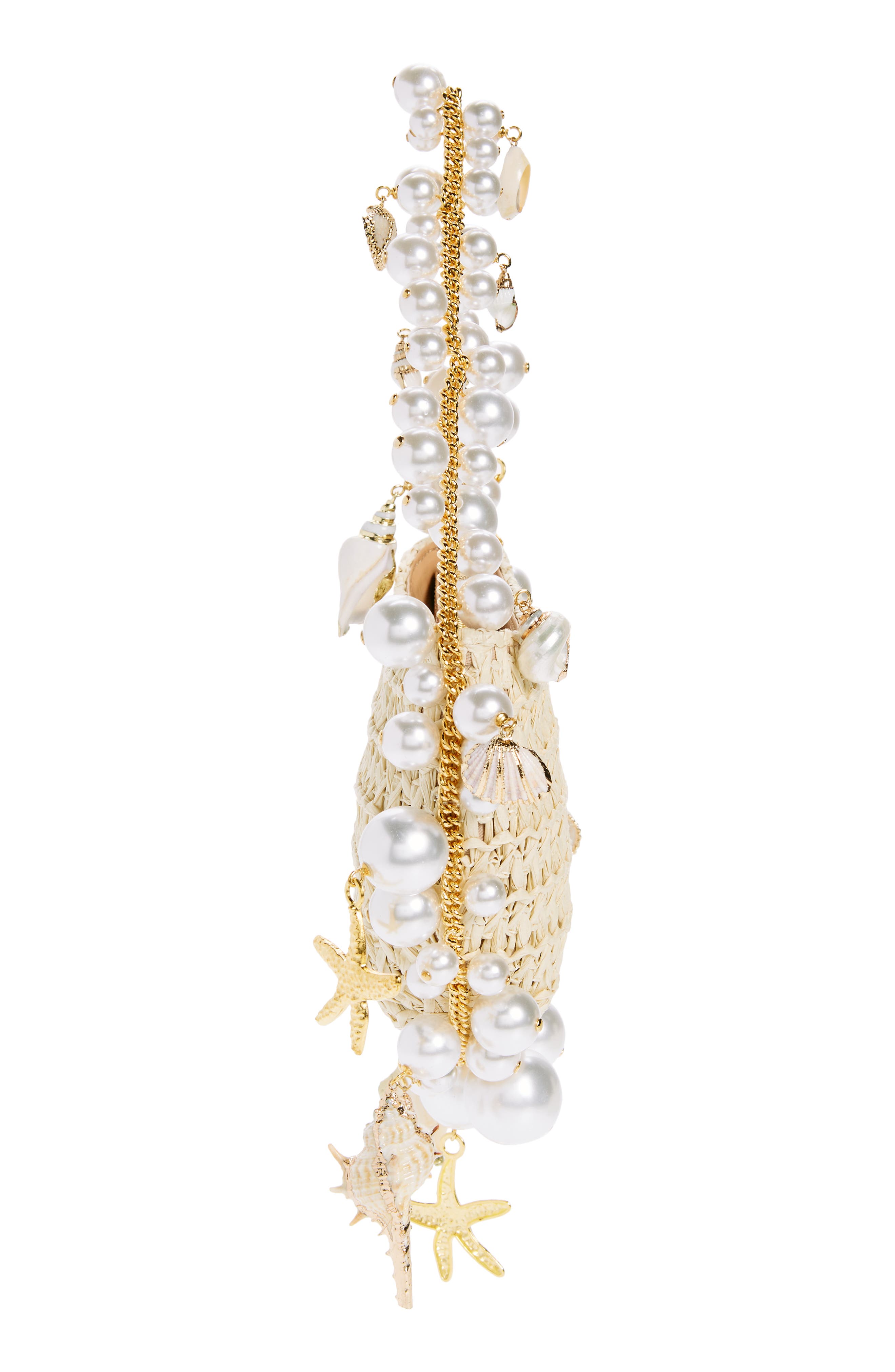L’alingi Cluster Shell Imitation Pearl Raffia Shoulder Bag, Alternate, color, 