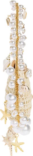 Cluster Shell Imitation Pearl Raffia Shoulder Bag
