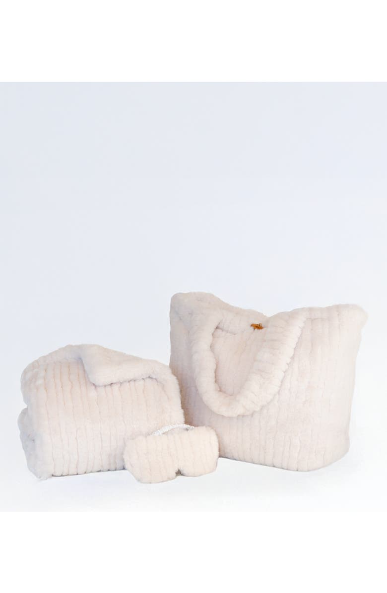 Sea To Me Blankets Luxury Travel Trio Blanket, Tote, and Eye Mask, Alternate, color, Ivory