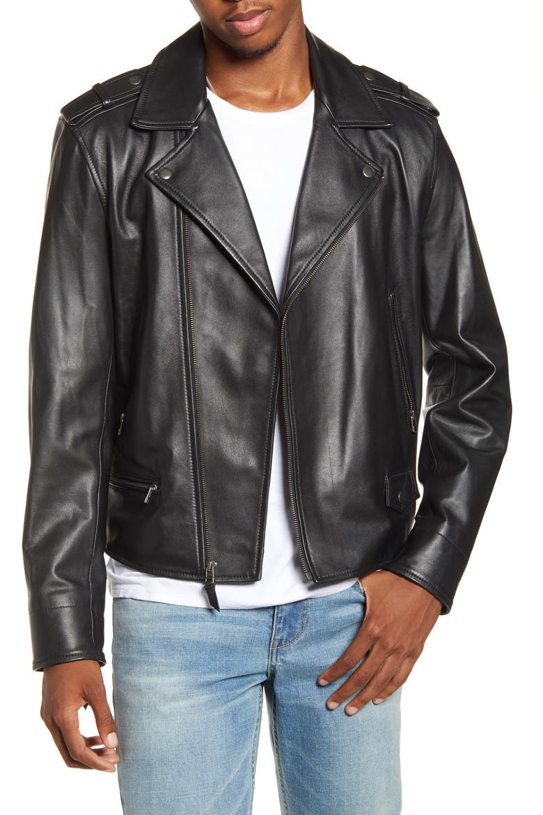 x Alex Costa Leather Moto Jacket, Main, color, BLACK ROCK
