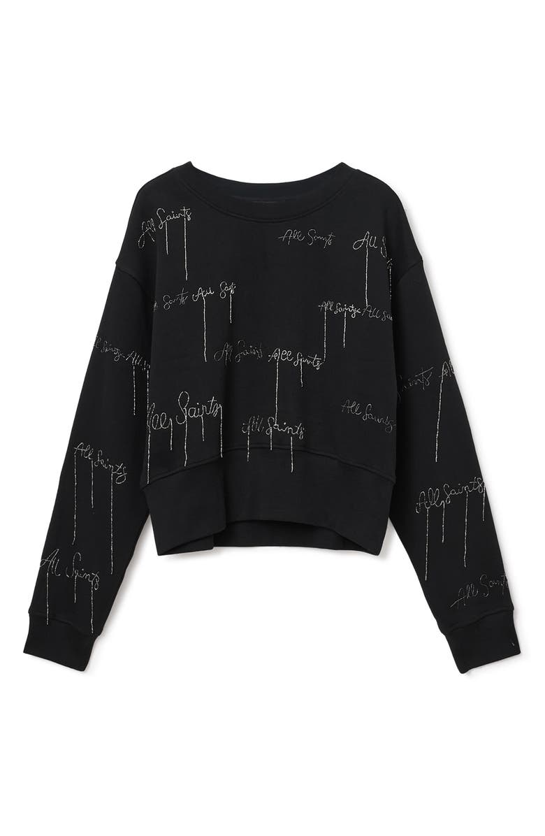 AllSaints Logo Embroidery Sweatshirt, Alternate, color, Black