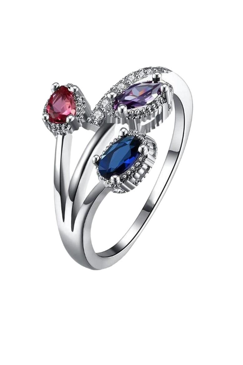 Multicolor Flower Ring with Cubic Zirconia Stones, Main, color, Silver