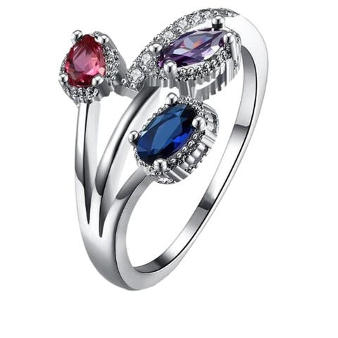Multicolor Flower Ring with Cubic Zirconia Stones