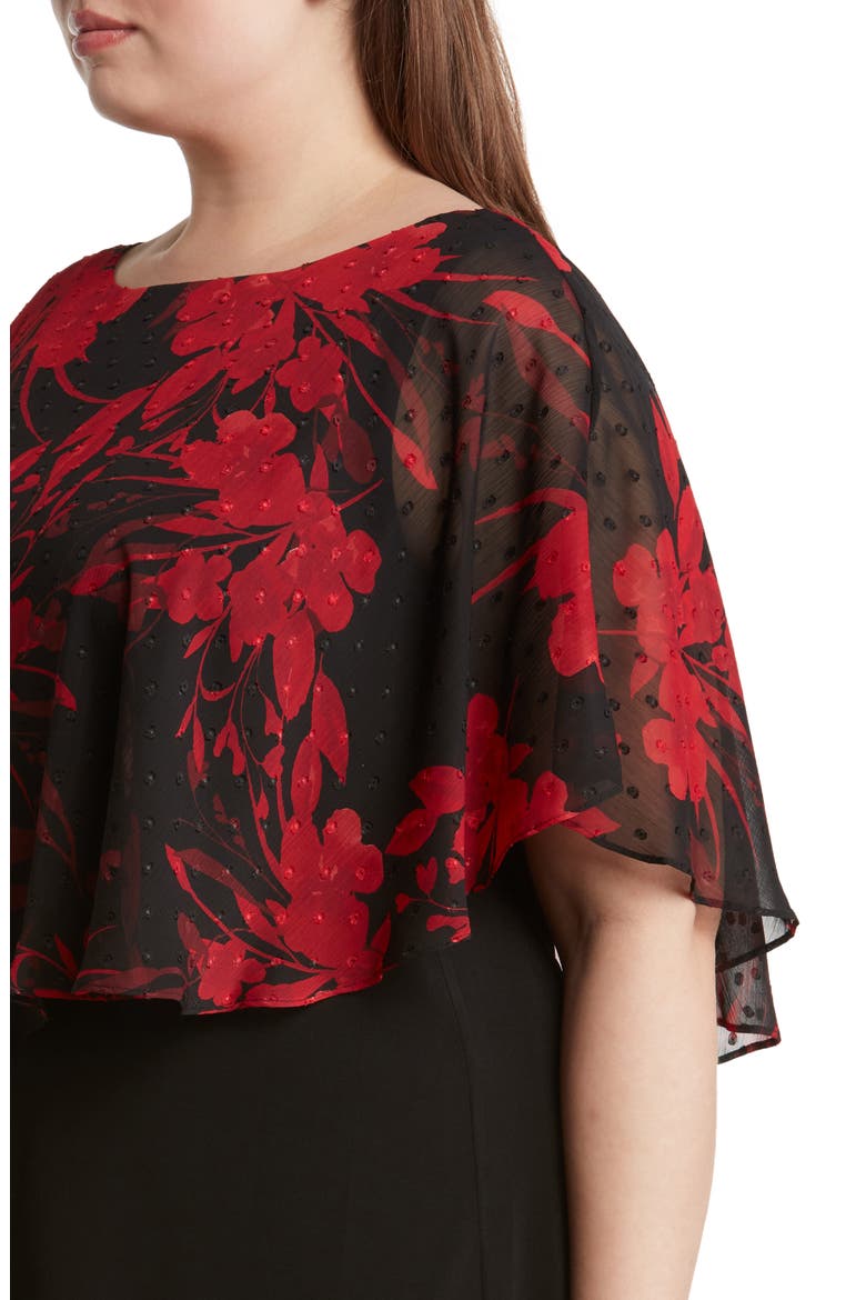 Floral Cape Overlay Sheath Dress, Alternate, color, RED