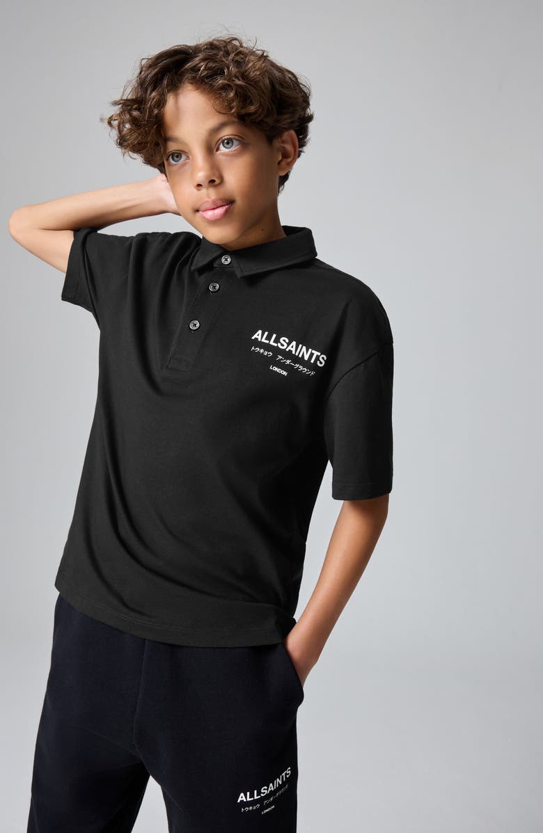 smALLSAINTS by ALLSAINTS Kids' Underground Oversize Cotton Polo, Alternate, color, Black