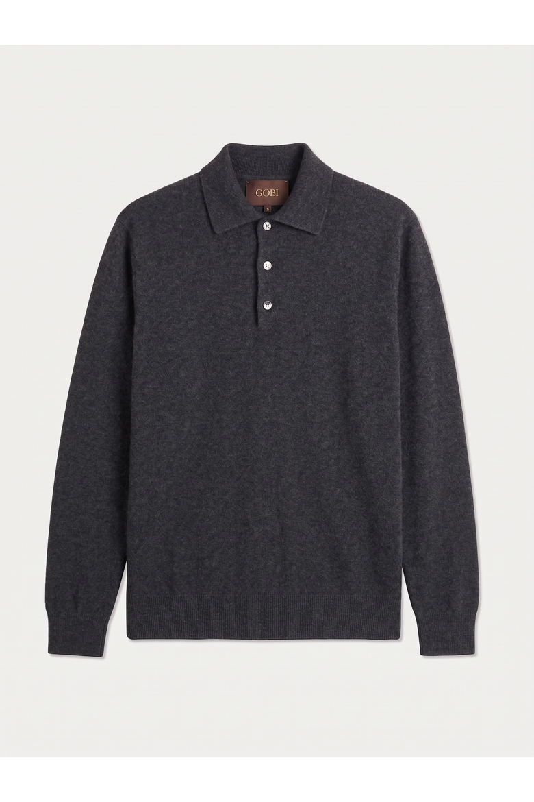 Cashmere Classic Polo Sweater, Main, color, charcoal