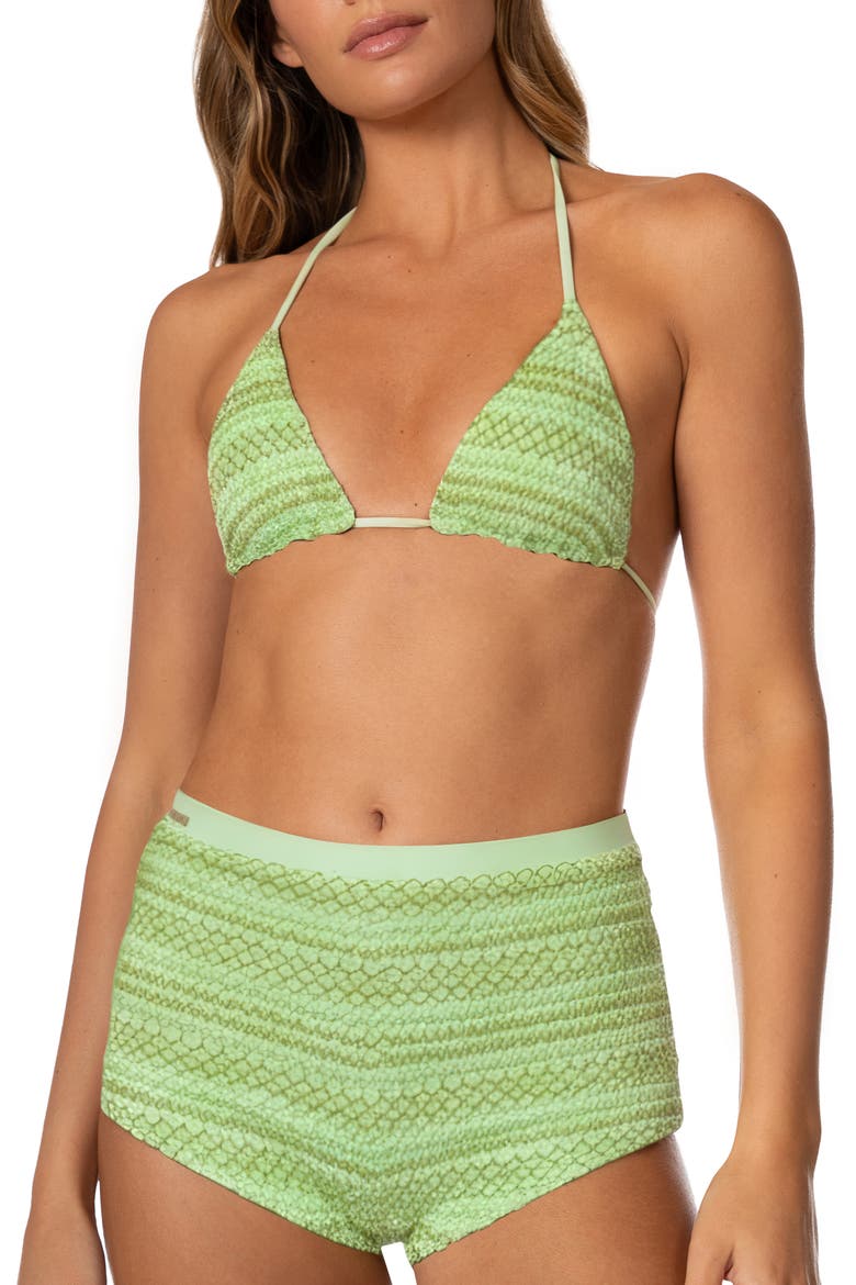 Green Symphony Balmy Smocked Triangle Bikini Top, Alternate, color, LT/ PASTEL GREEN