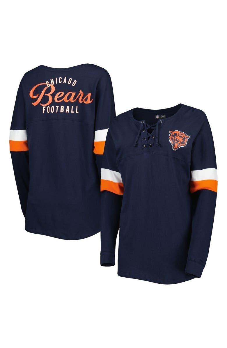 New Era Women's New Era Navy Chicago Bears Athletic Varsity Lace-Up Long Sleeve T-Shirt, Alternate, color,
