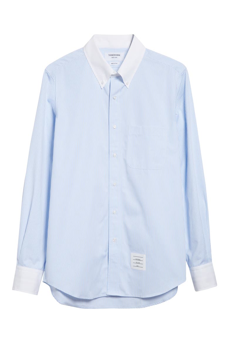Micro University Stripe Straight Fit Cotton Poplin Button-Down Shirt, Alternate, color, LIGHT BLUE