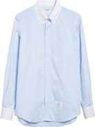 Thom Browne Micro University Stripe Straight Fit Cotton Poplin Button-Down Shirt