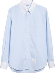 Thom Browne Micro University Stripe Straight Fit Cotton Poplin Button-Down Shirt