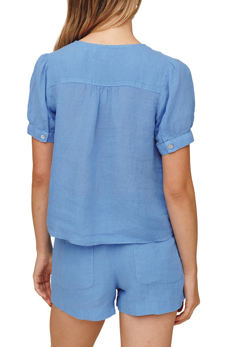 Flowy Puff Sleeve Linen Top, Alternate, color, OCEAN BLUE