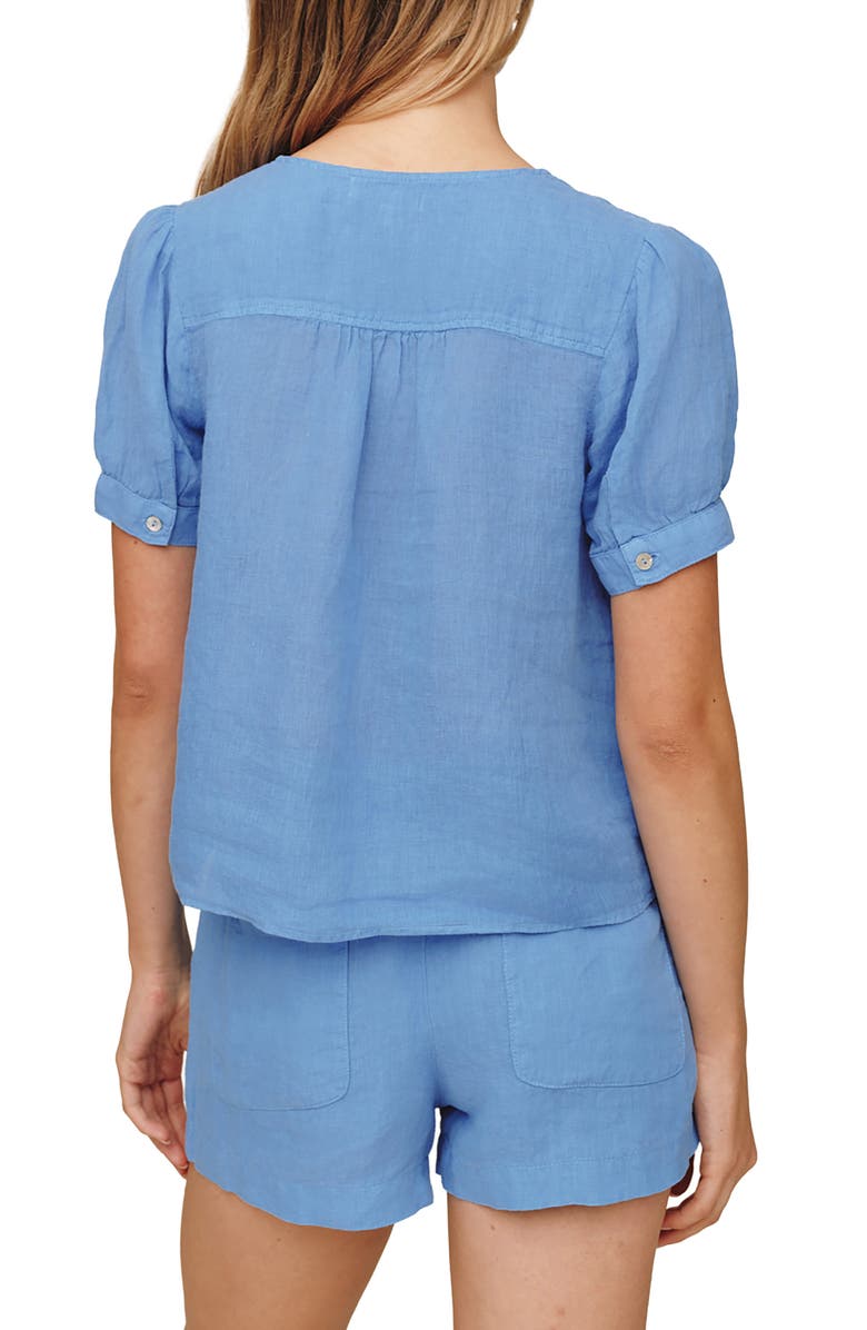 Bella Dahl Flowy Puff Sleeve Linen Top, Alternate, color, Ocean Blue