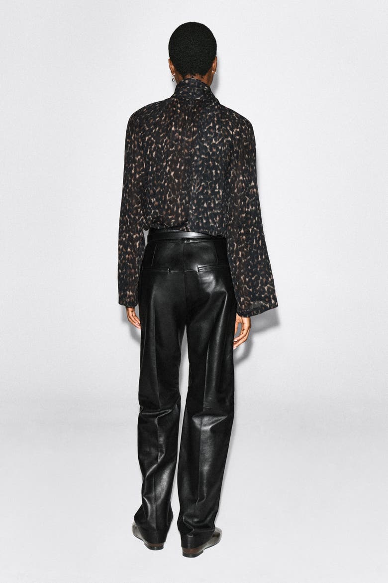 Leopard-print Fluid Scarf-detail Top, Alternate, color, BROWN / LEOPARD PRINT