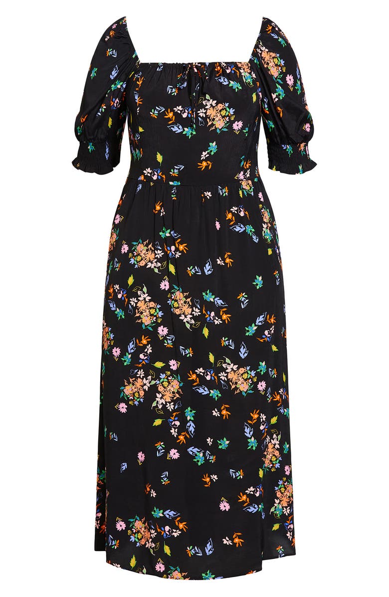 City Chic Windswept Floral Square Neck Dress, Alternate, color, Black Windswept