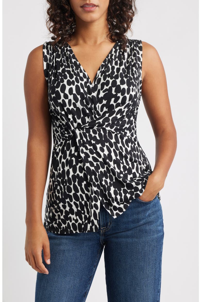 Twist Front Sleeveless Top, Main, color, BLACK W/ WHITE