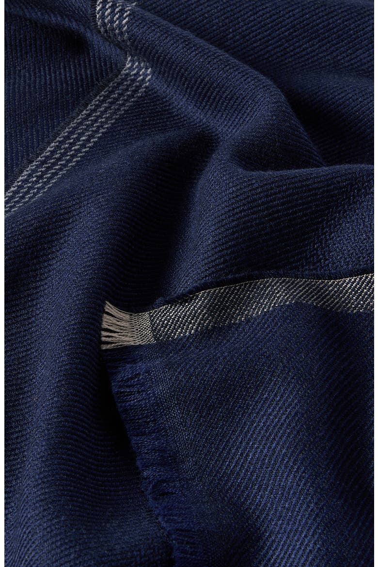 Wool and cashmere diagonal scarf with striped edge, Alternate, color, Blue
