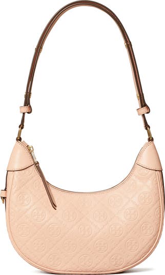 T-Monogram Embossed Crescent Shoulder Bag
