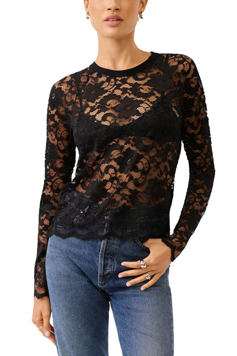 Marlena Floral Lace Top, Main, color, BLACK