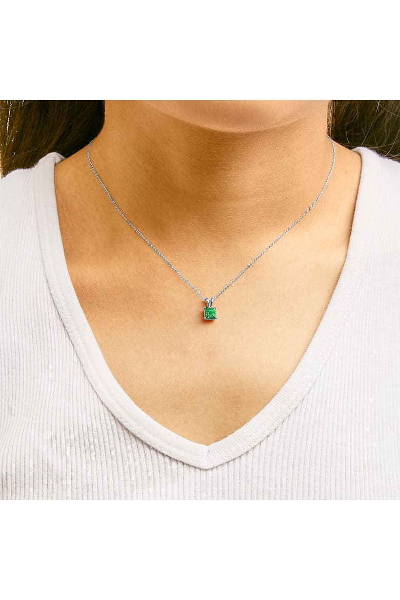 14K Gold 5x5 MM Square Shaped Gemstone Solitaire Pendant Necklace, Alternate, color, Green Emerald | White