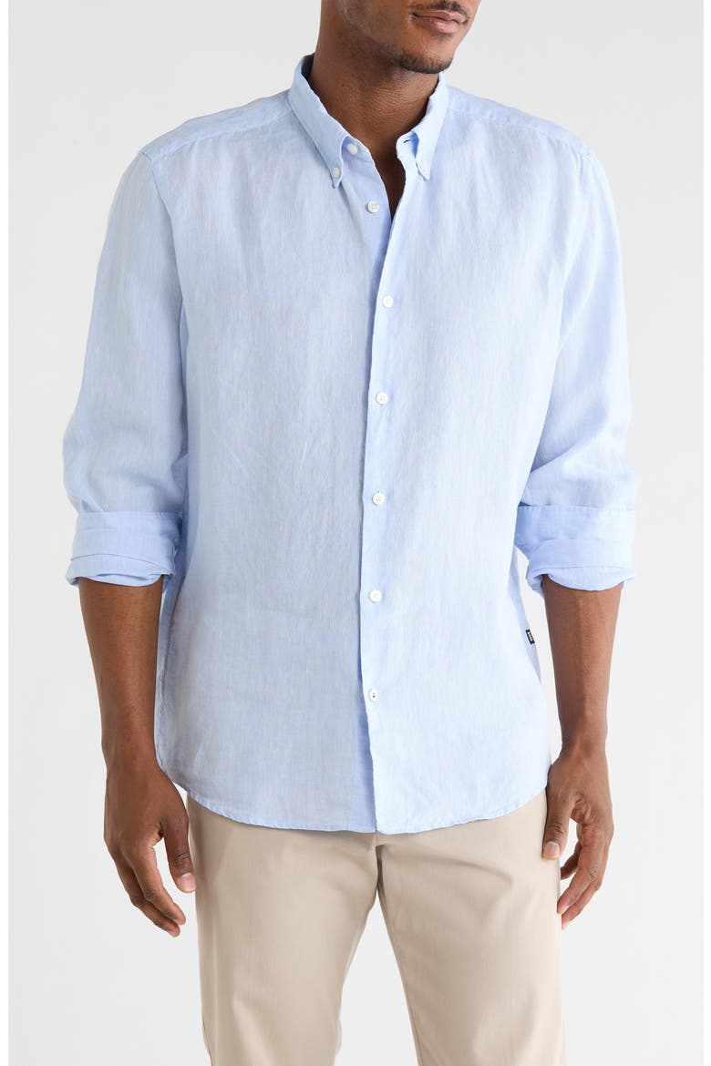 Liam Linen Dress Shirt, Main, color, LIGHT/ PASTEL BLUE