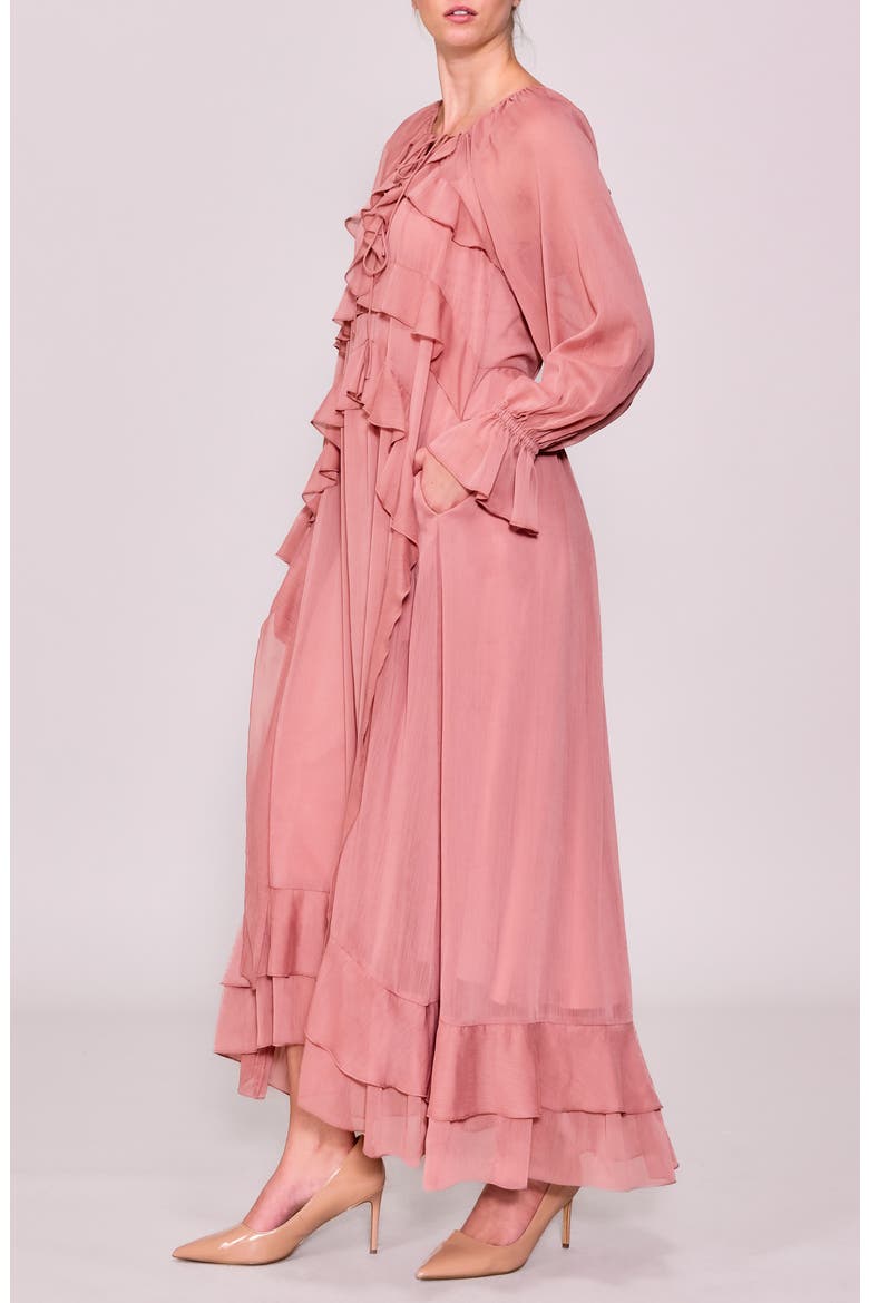Ruffle Detail Long Sleeve Maxi Dress, Alternate, color, DUSTY PINK