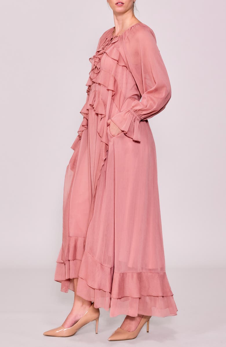 MELLODAY Ruffle Detail Long Sleeve Maxi Dress, Alternate, color, Dusty Pink