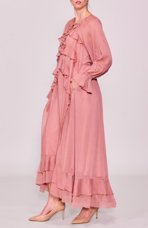 Melloday Ruffle Detail Long Sleeve Maxi Dress In Pink