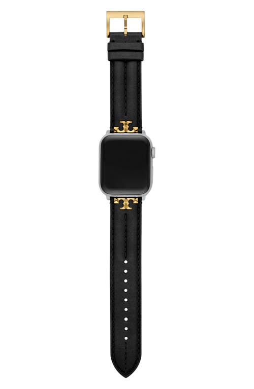 Tory Burch The Kira Leather 20mm Apple Watch® Watchband In Black