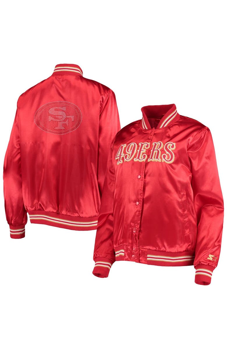 STARTER Women's Starter Scarlet San Francisco 49ers Varsity Lover Satin Full-Snap Jacket, Main, color, 