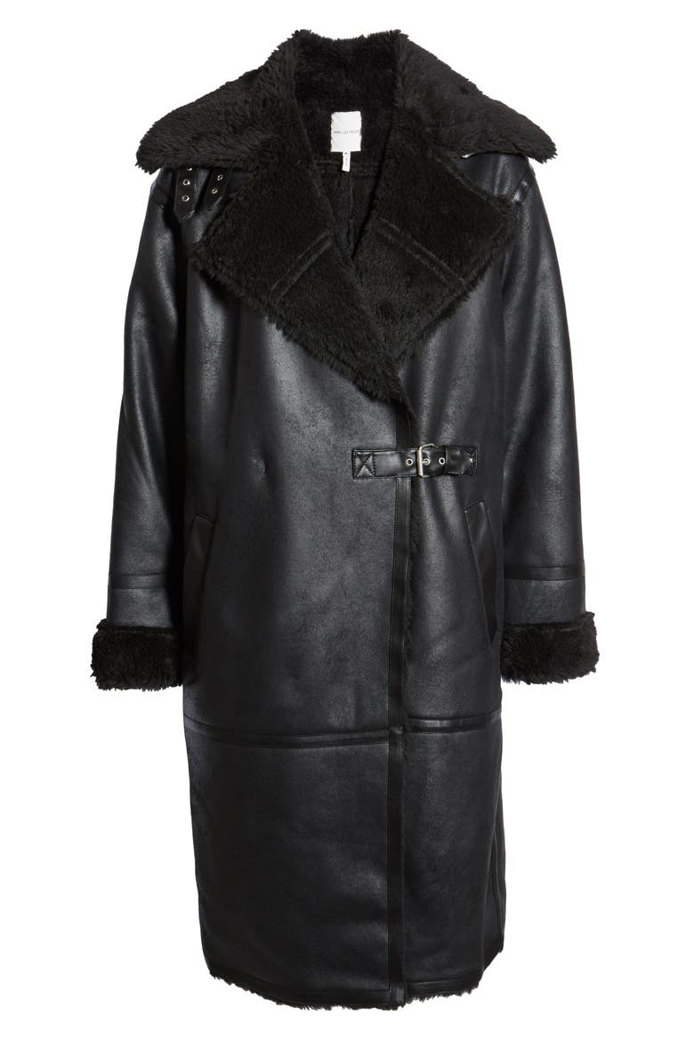 Faux Shearling Coat, Alternate, color, BLACK