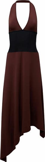 Corset Halter Asymmetrical Midi Dress