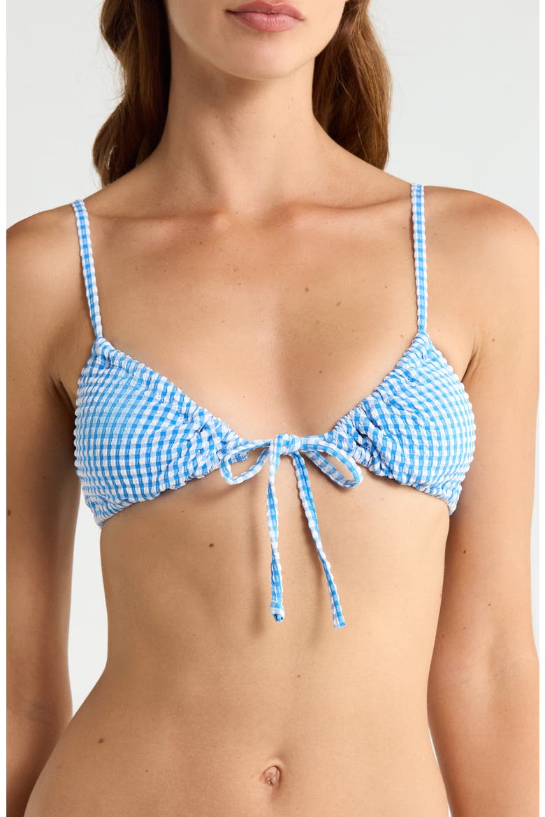 Cara Wave Check Bralette Bikini Top, Main, color, TRUE BLUE