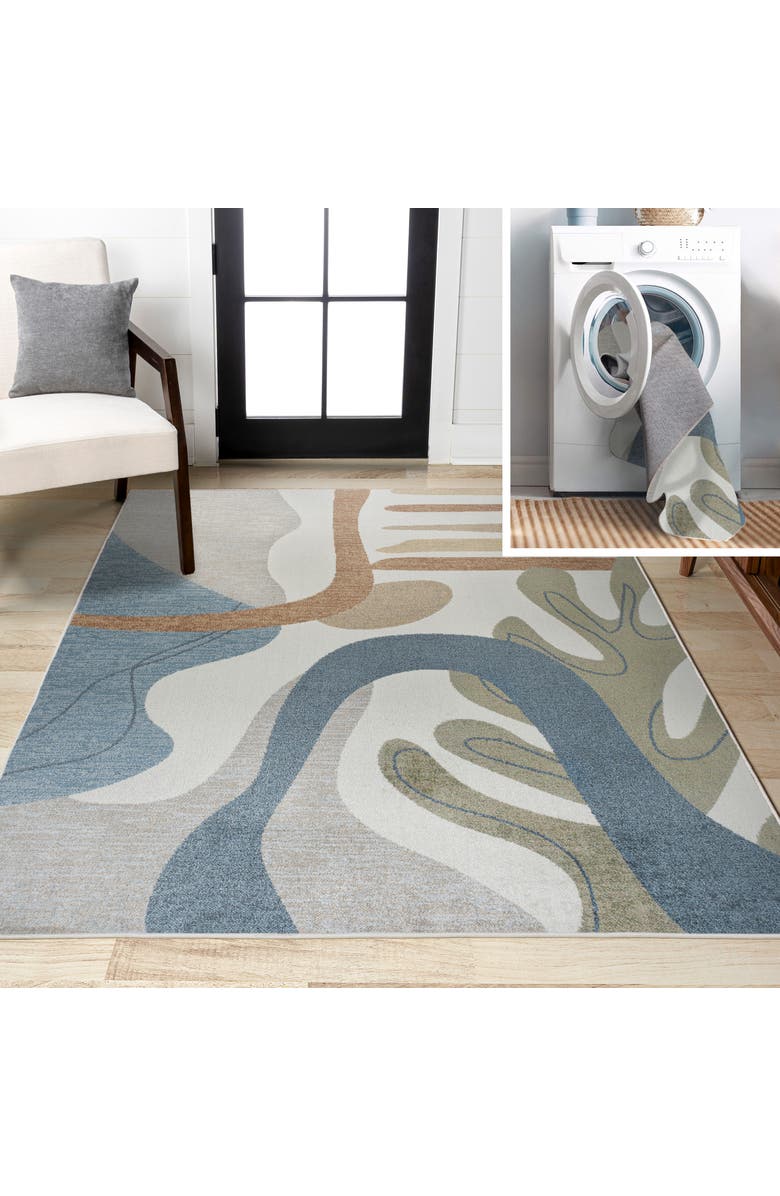 JONATHAN Y Algae Abstract Glam Botanical Machine-Washable Area Rug, Main, color, Cream/Multi